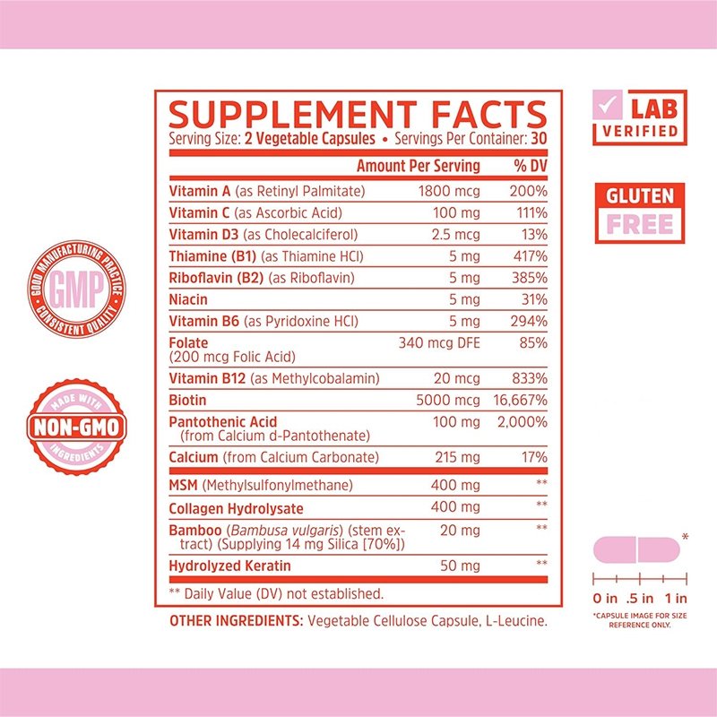 Hair Growth Supplement with Biotin 5000mcg,Collagen, Keratin, Vitamin A, C, D3 & B12 Capsules