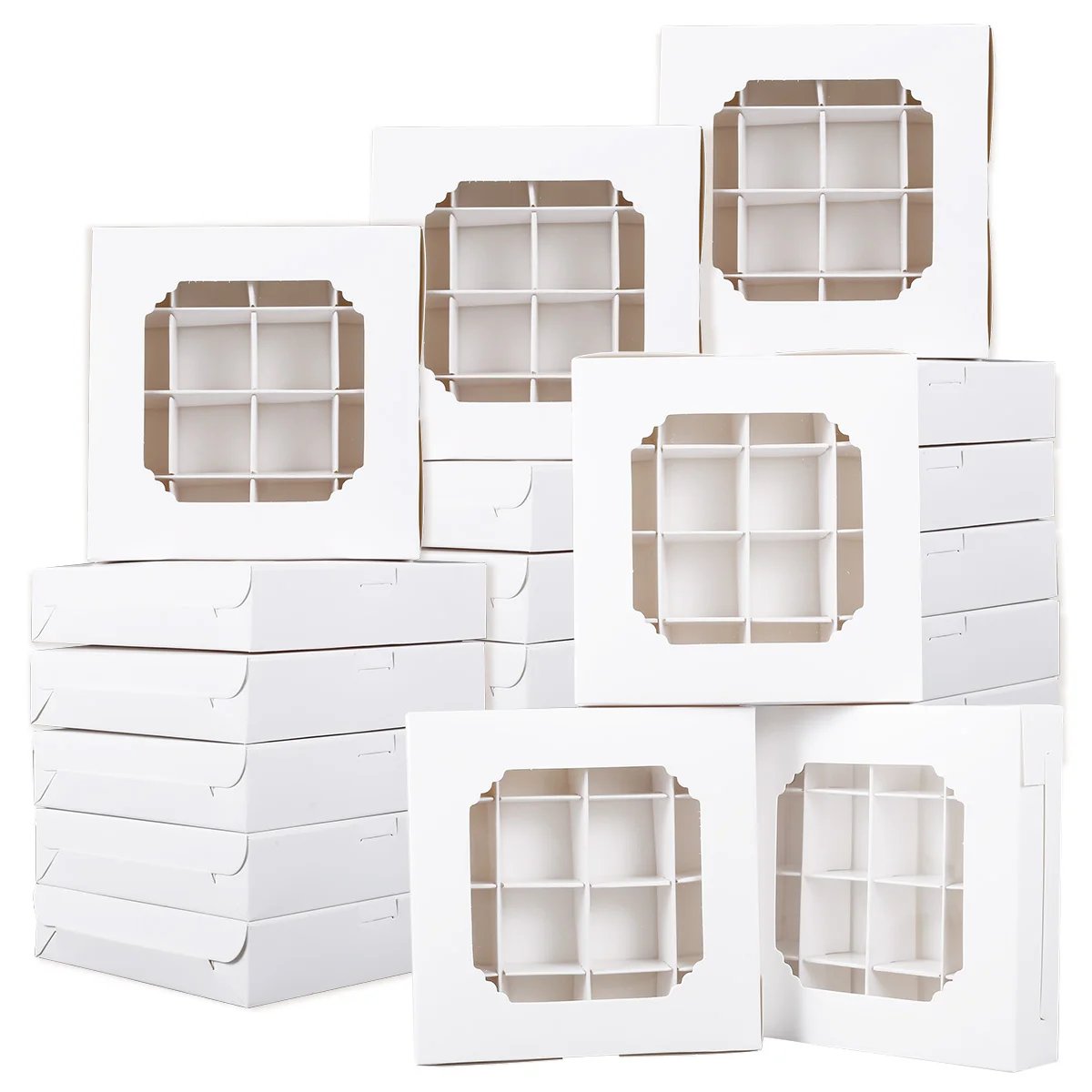 20Pcs Party Cupcake Boxes Empty White Gift Candy Boxex Inserts Clear Window Divider Chocolate Cake Packaging Bag Party Supplies