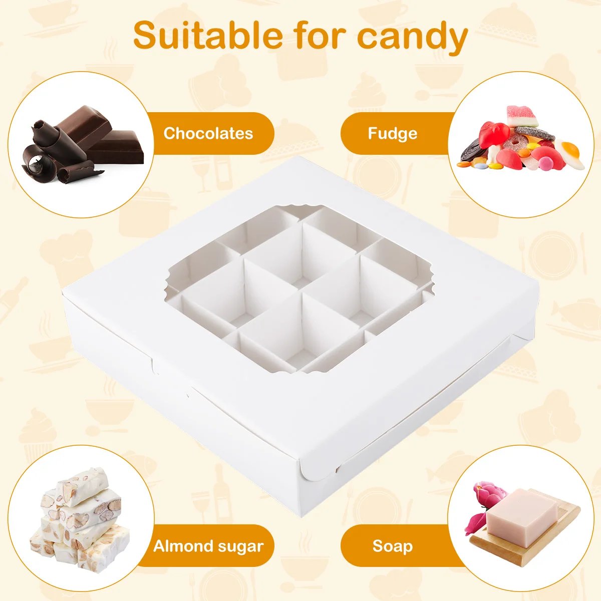 20Pcs Party Cupcake Boxes Empty White Gift Candy Boxex Inserts Clear Window Divider Chocolate Cake Packaging Bag Party Supplies
