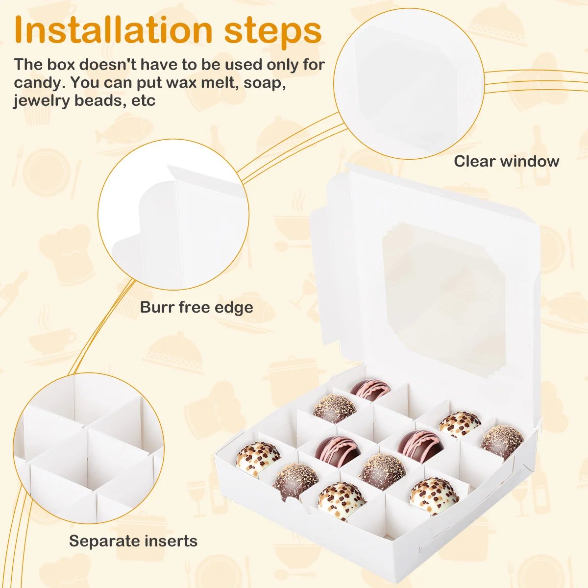 20Pcs Party Cupcake Boxes Empty White Gift Candy Boxex Inserts Clear Window Divider Chocolate Cake Packaging Bag Party Supplies