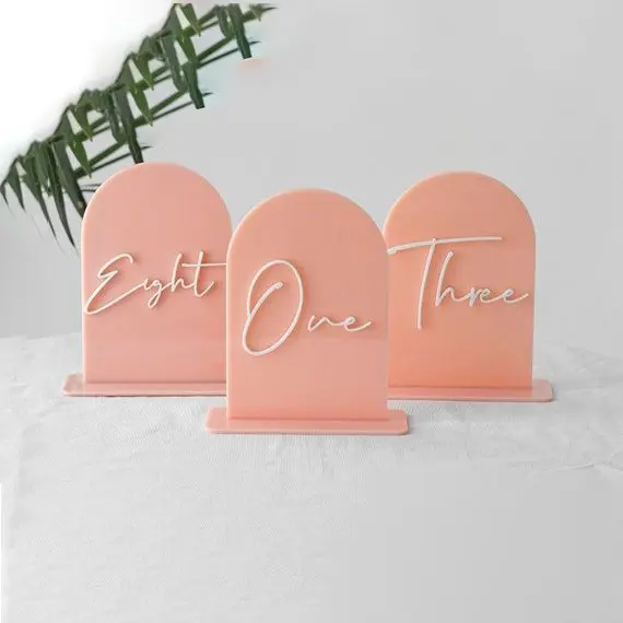 Matte Acrylic Table Signs With Holder Place Cards & Table Numbers Arched Table Numbers For Wedding Able Centerpiece Decoration