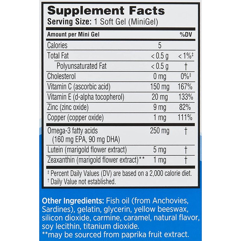 Eye Vitamin Mineral Supplement Contains Zinc Vitamins C Vitamin E Omega 3 Lutein Zeaxanthin 90 Softgels