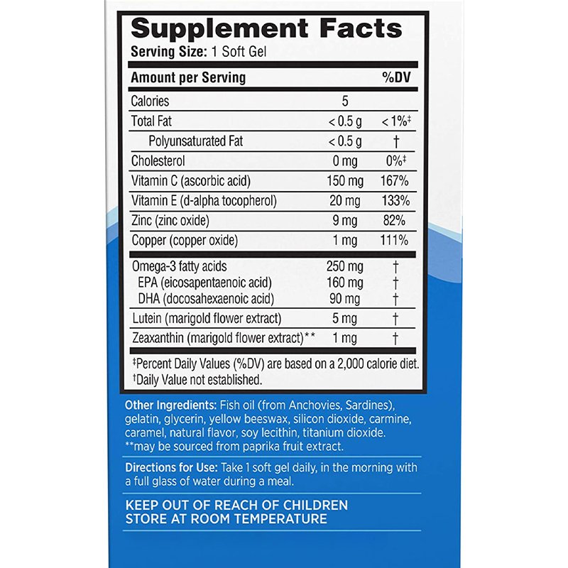 Eye Vitamin Mineral Supplement Contains Zinc Vitamins C Vitamin E Omega 3 Lutein Zeaxanthin 90 Softgels