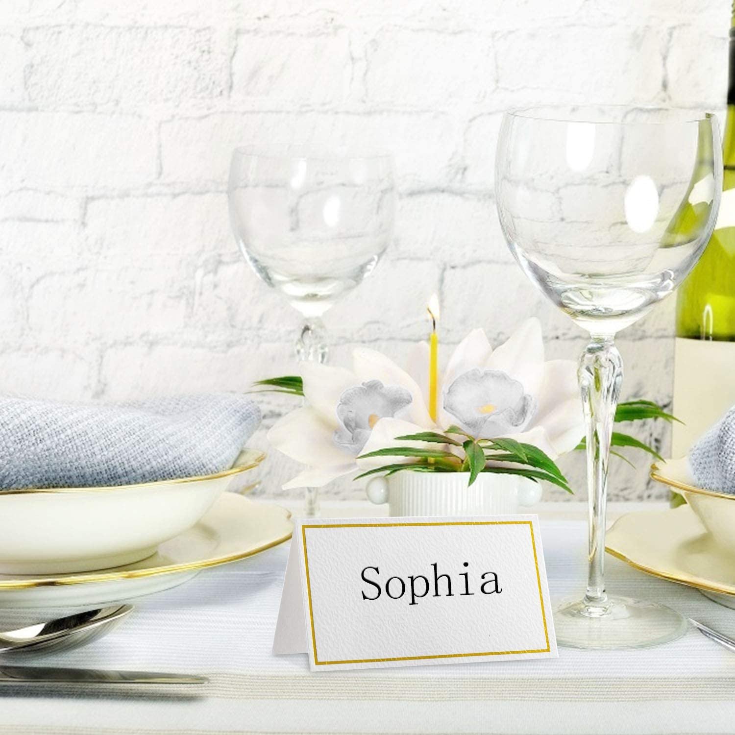 100Pcs Small Gold Foil Border Table Name Number Cards Customized Seating Wedding Place Card