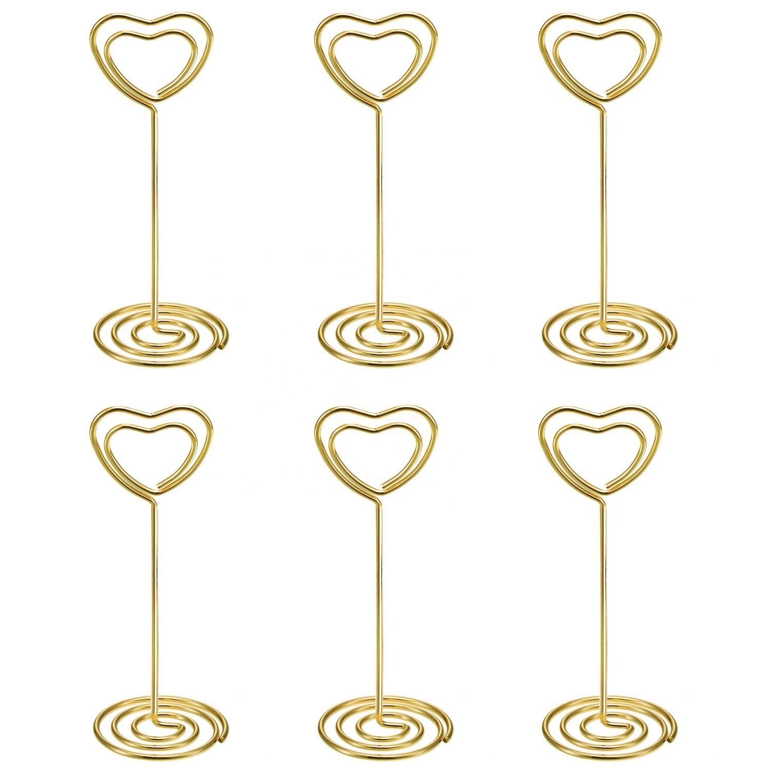 Different size colors Metal wedding place card holder Heart shape table number stands holder