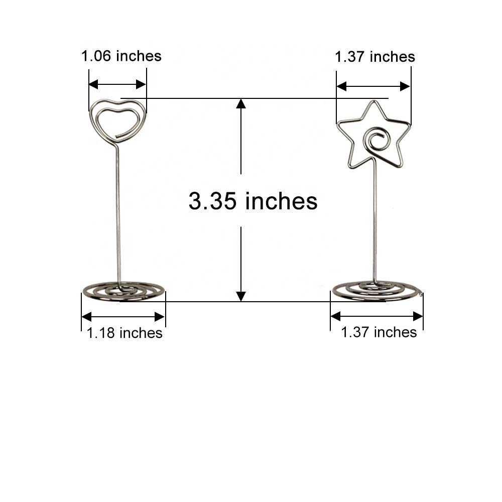Different size colors Metal wedding place card holder Heart shape table number stands holder