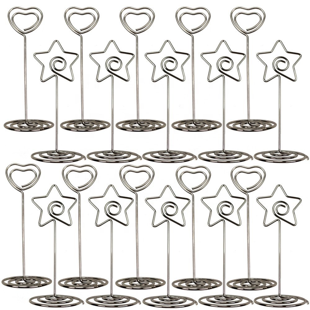 Different size colors Metal wedding place card holder Heart shape table number stands holder