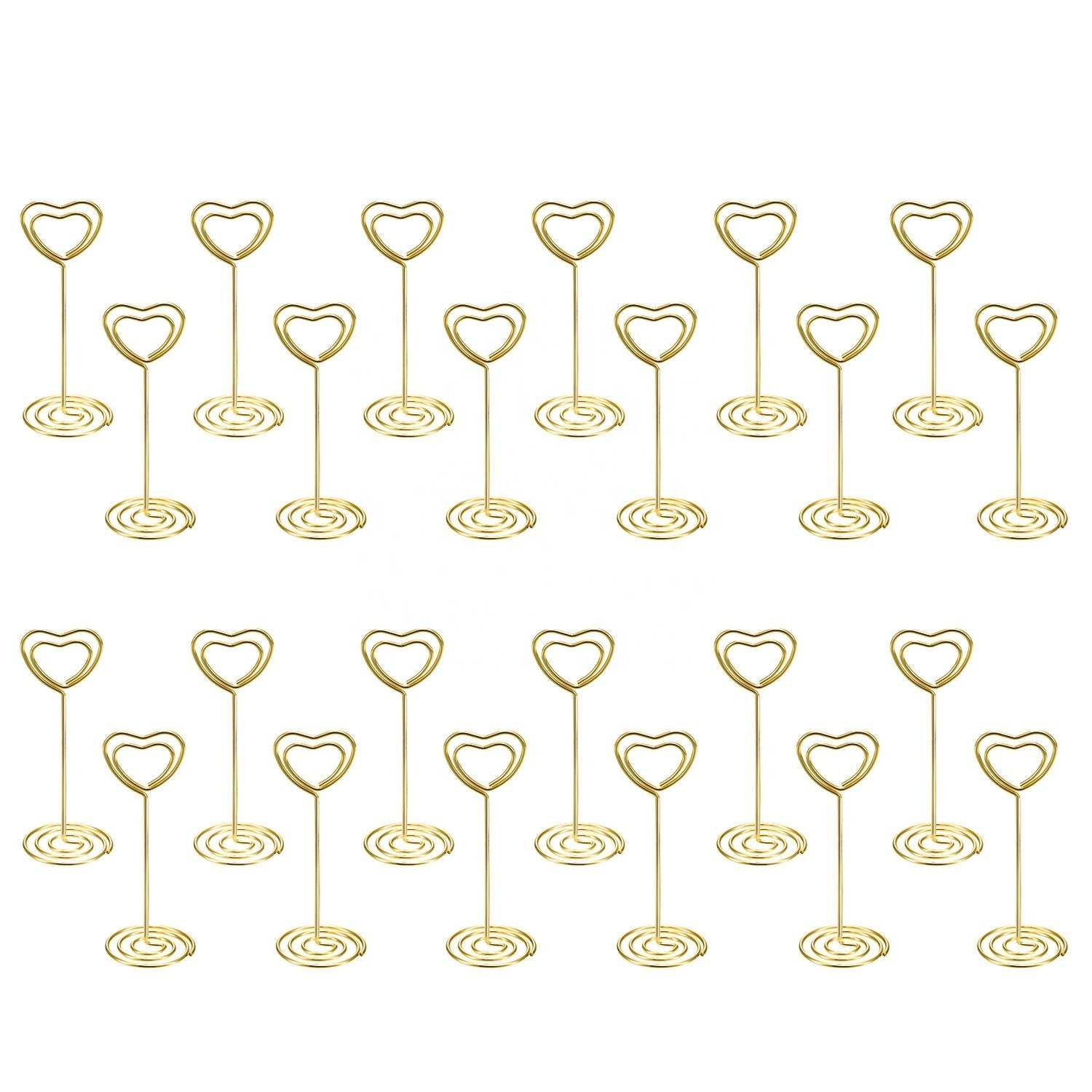Different size colors Metal wedding place card holder Heart shape table number stands holder