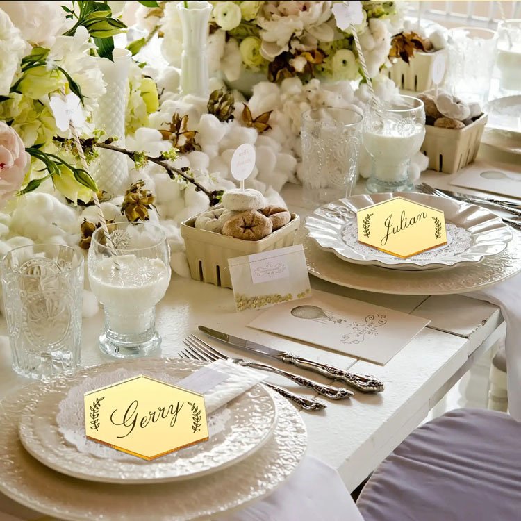 Mirror Hexagon Acrylic Place Cards for Wedding Guest Names Table Numbers Blank Rectangle Acrylic Plates
