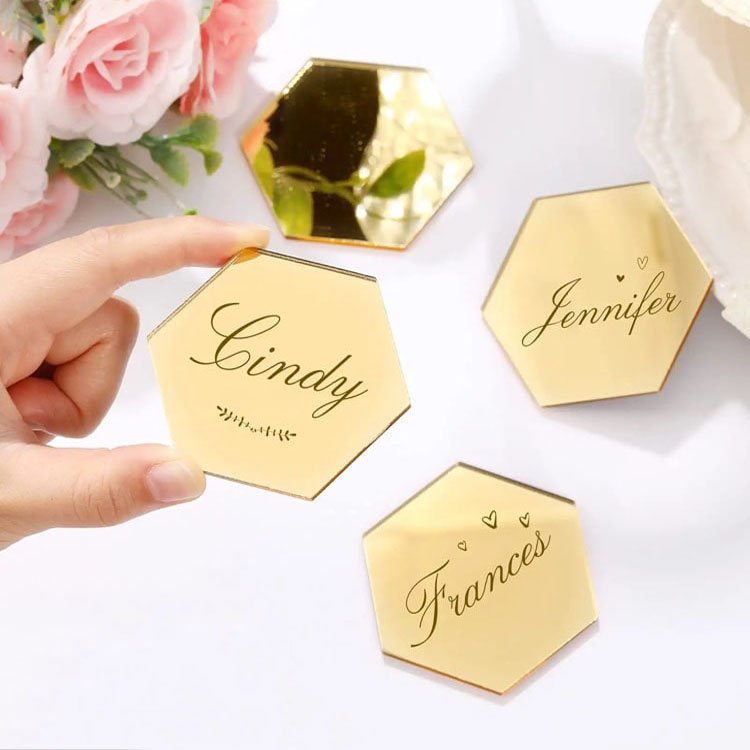 Mirror Hexagon Acrylic Place Cards for Wedding Guest Names Table Numbers Blank Rectangle Acrylic Plates