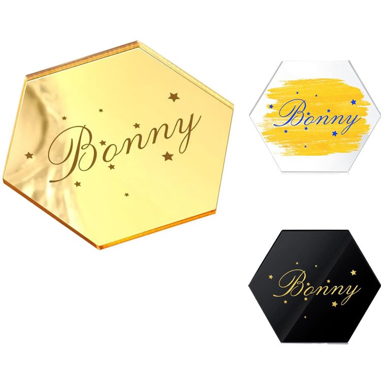 Mirror Hexagon Acrylic Place Cards for Wedding Guest Names Table Numbers Blank Rectangle Acrylic Plates