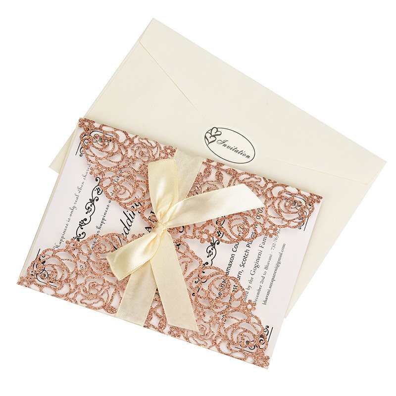 Ychon Glitter Floral Laser Cut wedding name place card holder wedding invitation sliding card printing machine