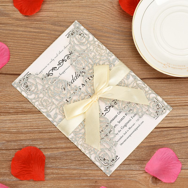 Ychon Glitter Floral Laser Cut wedding name place card holder wedding invitation sliding card printing machine