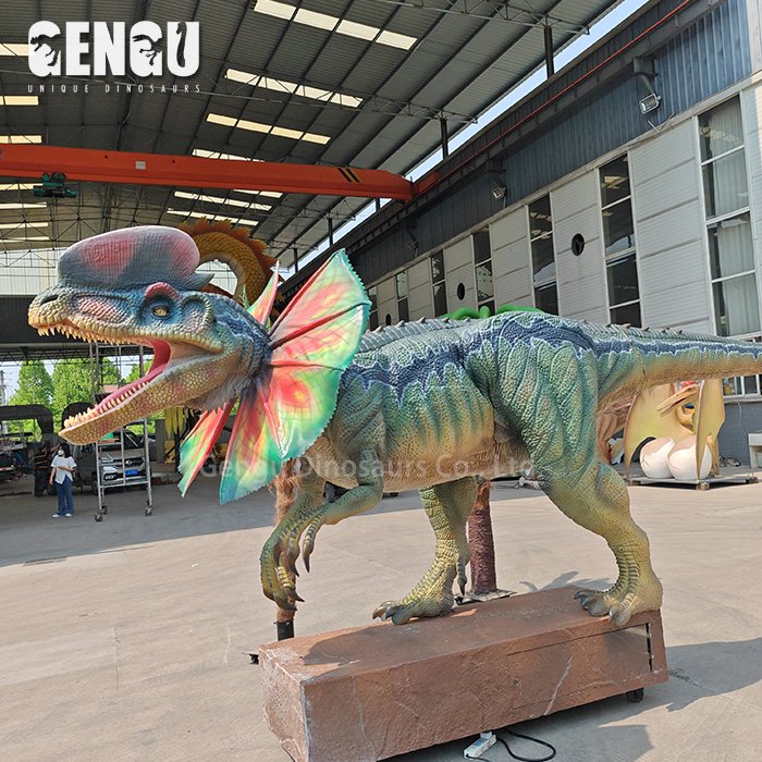3D Animatronic Dilophosaurus Robot Dinosaur Model for Kids Indoor Use in School Mall Airport or Daycare