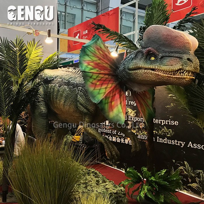 3D Animatronic Dilophosaurus Robot Dinosaur Model for Kids Indoor Use in School Mall Airport or Daycare