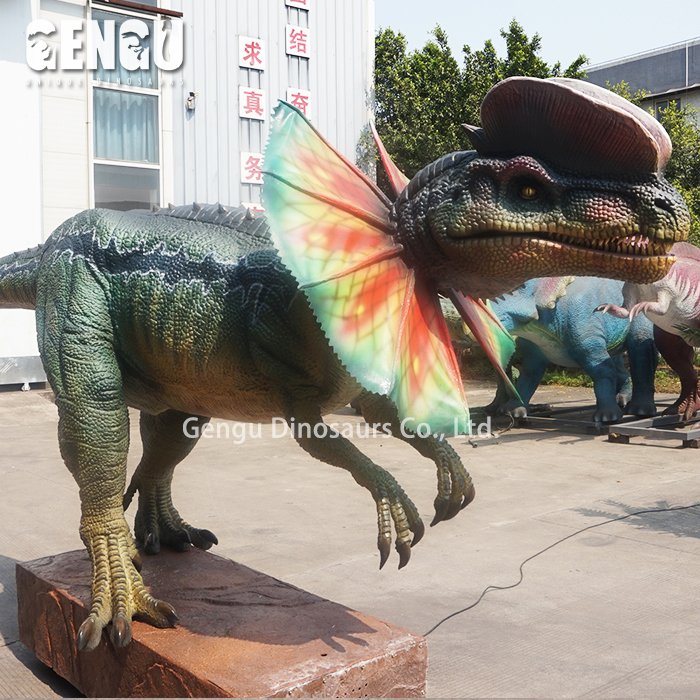 3D Animatronic Dilophosaurus Robot Dinosaur Model for Kids Indoor Use in School Mall Airport or Daycare