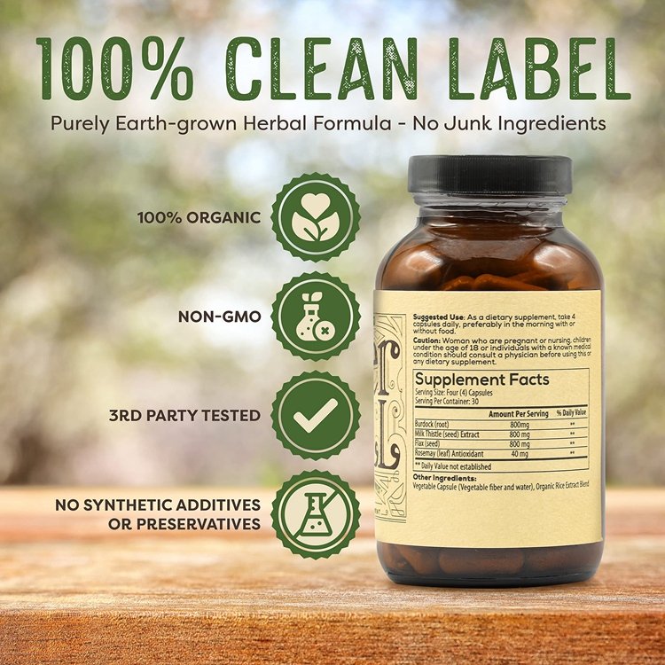 120 Capsules Liver Pill Herbal Liver Cleanse Detox & Repair Pills with Burdock Root Milk Thistle Rosemary and Flax Seed