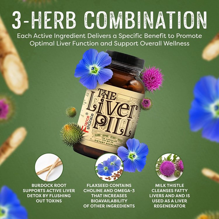 120 Capsules Liver Pill Herbal Liver Cleanse Detox & Repair Pills with Burdock Root Milk Thistle Rosemary and Flax Seed