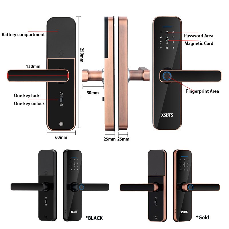 Tuya Wifi Electronic Smart Door Lock With Fingerprint Smart Card Password Key Unlock USB Emergency Charge