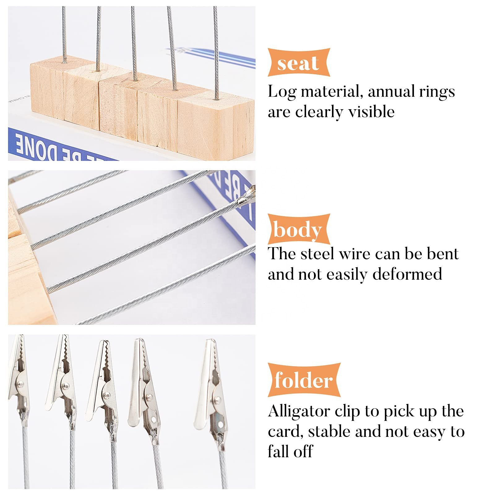 Custom Size Wooden Cube Table Numbers Holder Place Card Holder DIY Table Name Card Holder Memo Note Card with Alligator Clasp