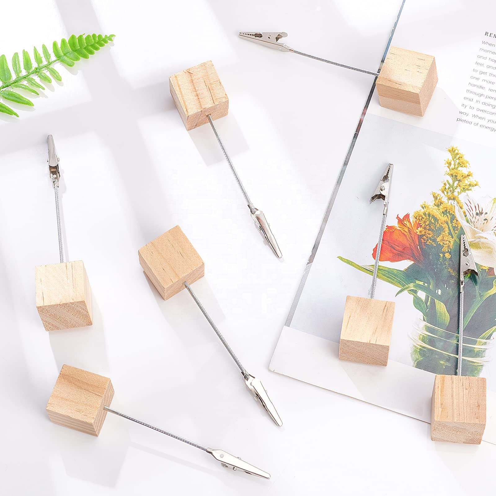 Custom Size Wooden Cube Table Numbers Holder Place Card Holder DIY Table Name Card Holder Memo Note Card with Alligator Clasp