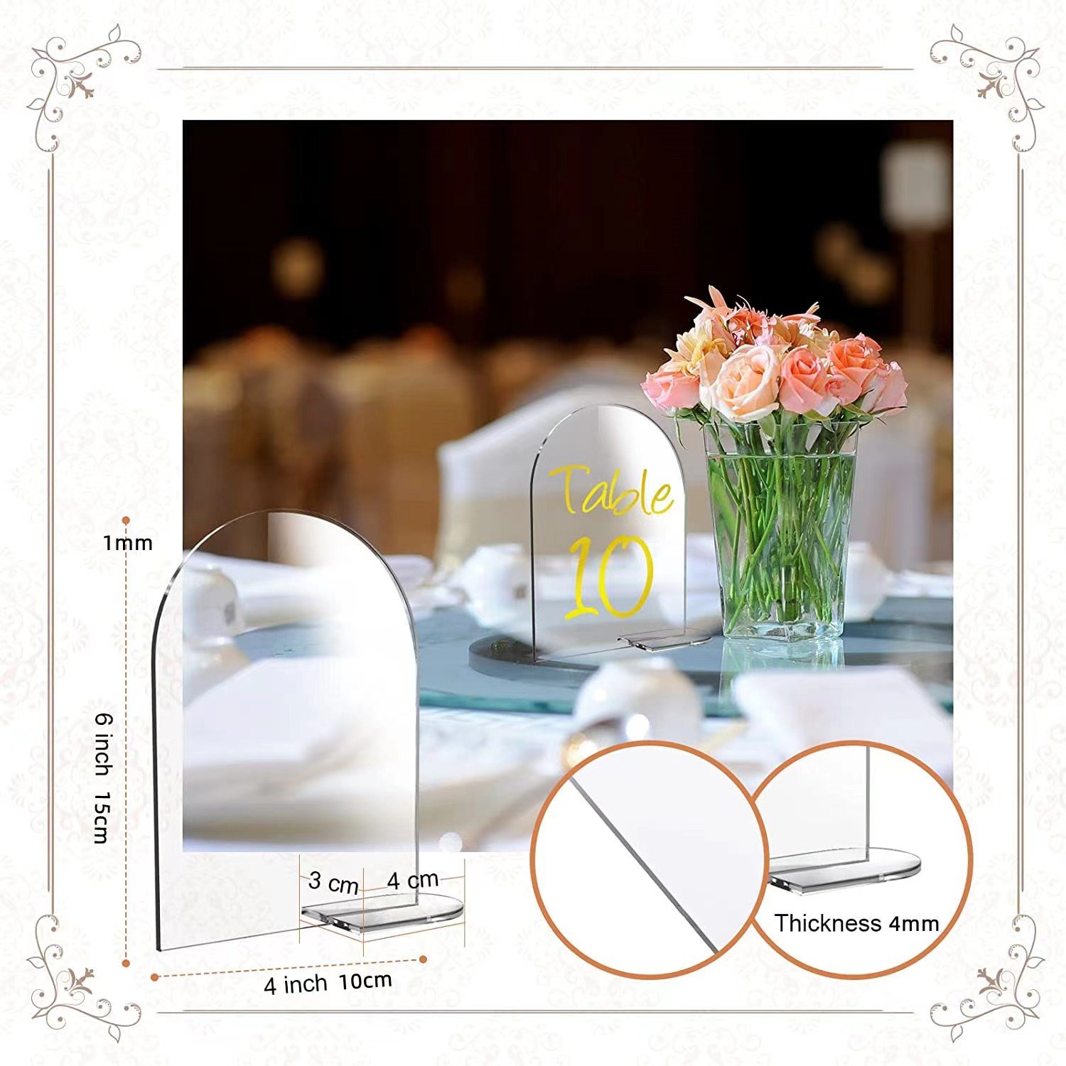 Transparent Arched Circular Acrylic DIY Board Wedding Table Numbers Custom Printed Color Content Blank Acrylic Place Cards Table