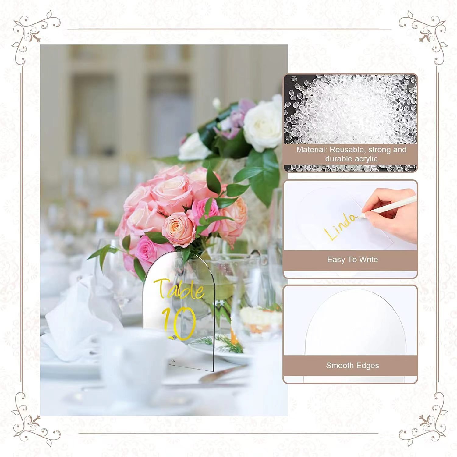 Transparent Arched Circular Acrylic DIY Board Wedding Table Numbers Custom Printed Color Content Blank Acrylic Place Cards Table