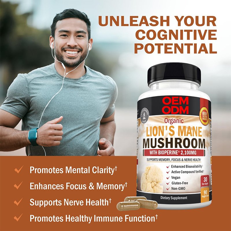 Organic Lions Mane Supplement Capsules Lions Mane Mushrooms with BioPerine Natural Nootropic Brain Supplements for Memory