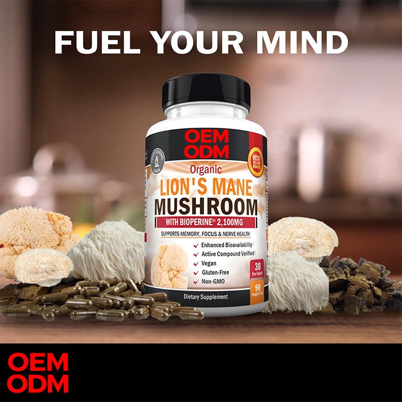Organic Lions Mane Supplement Capsules Lions Mane Mushrooms with BioPerine Natural Nootropic Brain Supplements for Memory