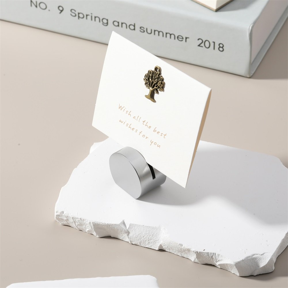 Maxery Silver Brass Card Stand Place Card Holder, Table Number Stands Picture Sign Holders for Wedding Dinner Home Party Events