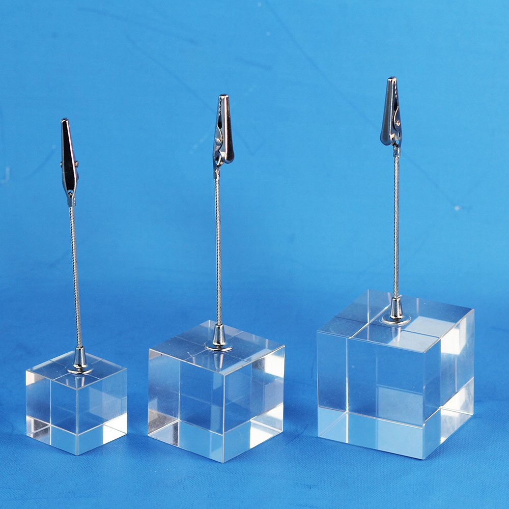 crystal name card holders high quality transparent cube place card holder wedding number holder