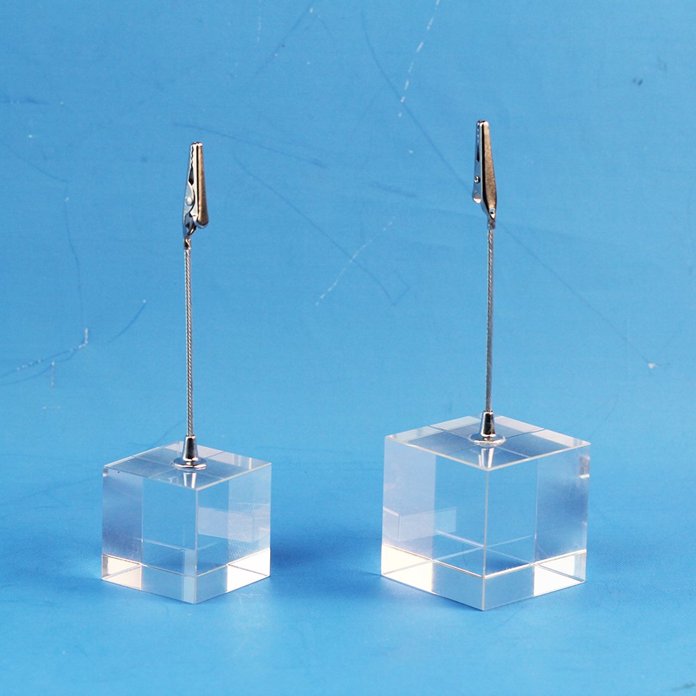 crystal name card holders high quality transparent cube place card holder wedding number holder