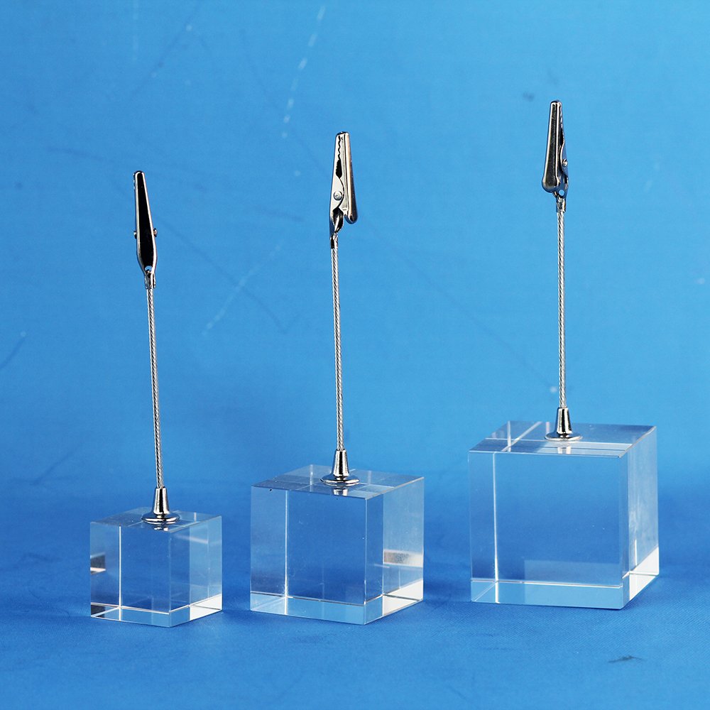 crystal name card holders high quality transparent cube place card holder wedding number holder