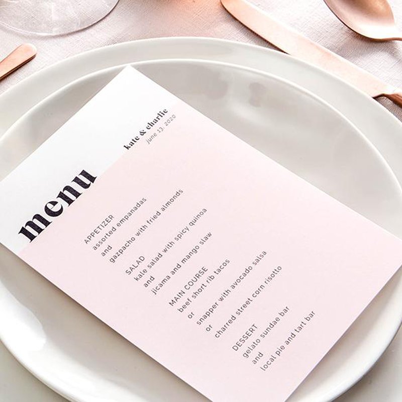 Custom printing paper food menu cards for wedding