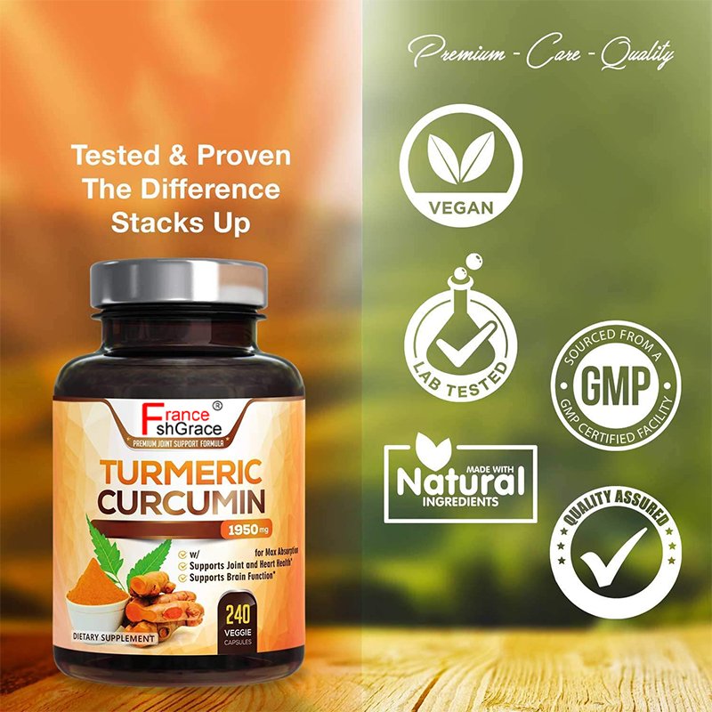Turmeric Curcumin Capsule 1950 mg 240 Capsules Curcuminoids Bioperine Pain Relief Joint Support