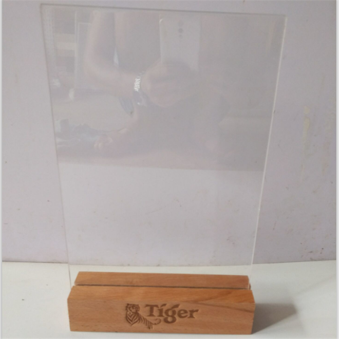 Rustic Beech Wood Place Card Holders Table Number Stands for Wedding Party,Dual-sided Acrylic Sign Display Stand with Wood Base