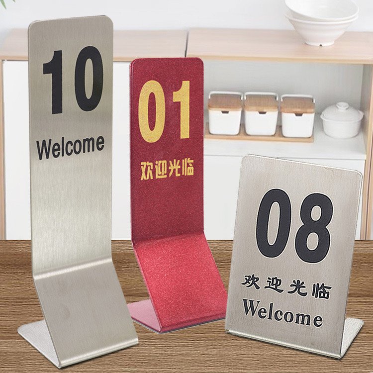 Hotel Restaurant Wedding Table Top Stainless Steel Metal Sign Stand Table Numbers