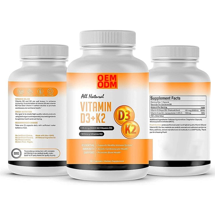 90 Capsules 3 Month Supply Vegan Vitamin D3 + K2 Capsules for Immune Health Bone Health Mood