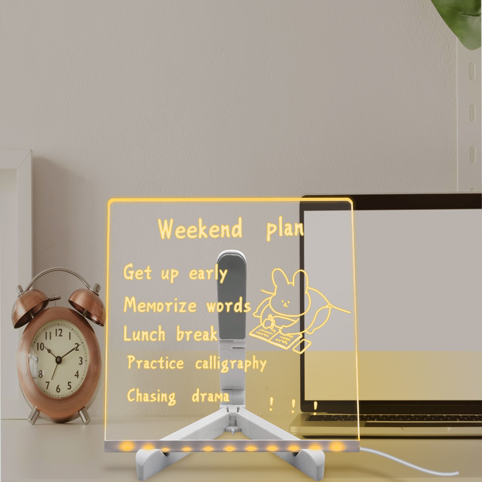 Luminous Acrylic Note Board/Message Board with Pens&Light Up Stand Acrylic Dry Erase White Board for Desktop Note Memo Lamp