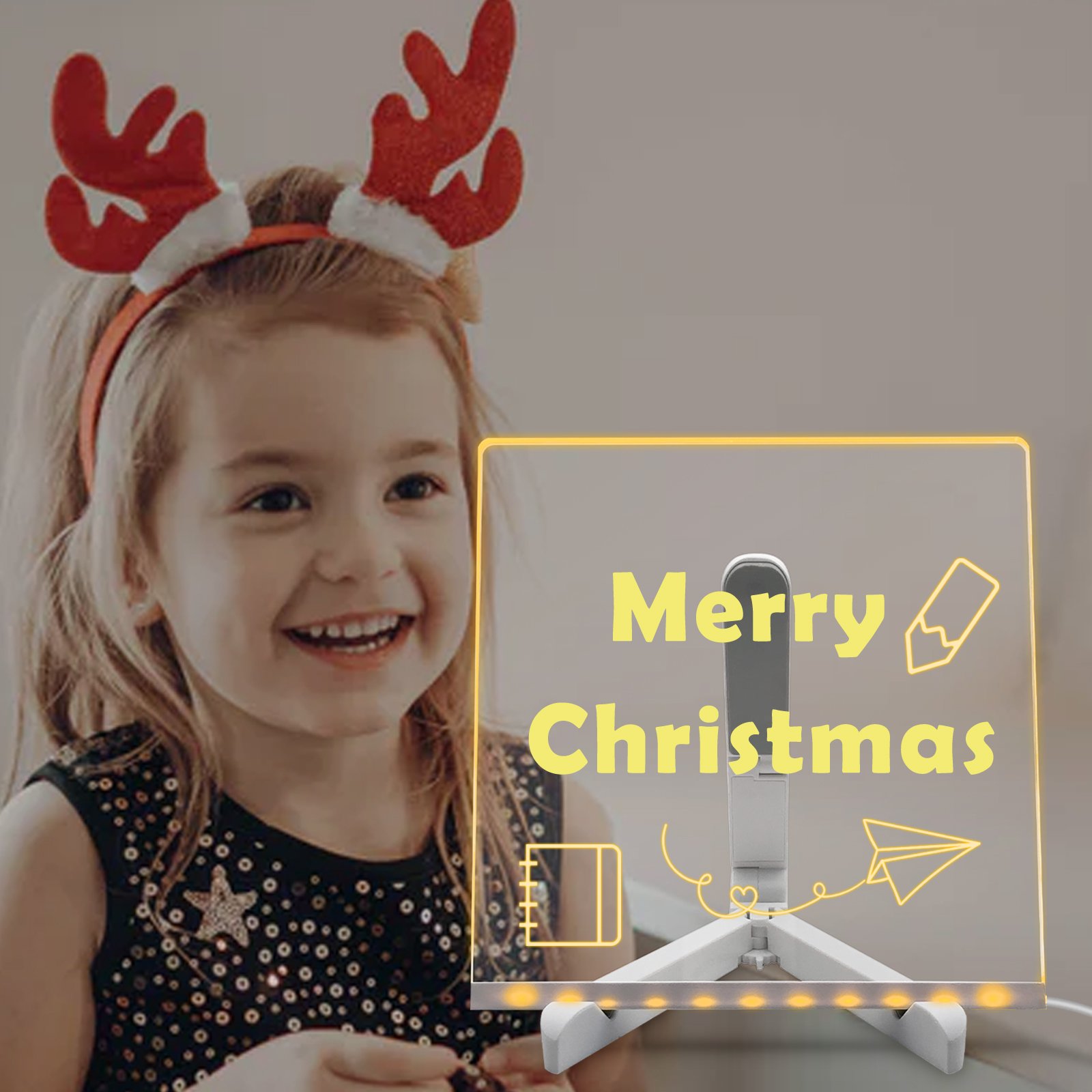 Luminous Acrylic Note Board/Message Board with Pens&Light Up Stand Acrylic Dry Erase White Board for Desktop Note Memo Lamp