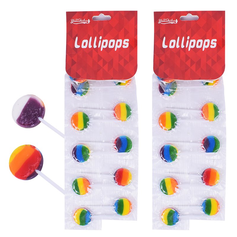 Manufacturer Direct Sale Card Packed 8G Round Flat Lollipops In Daily Candies Wtih Competitive Price