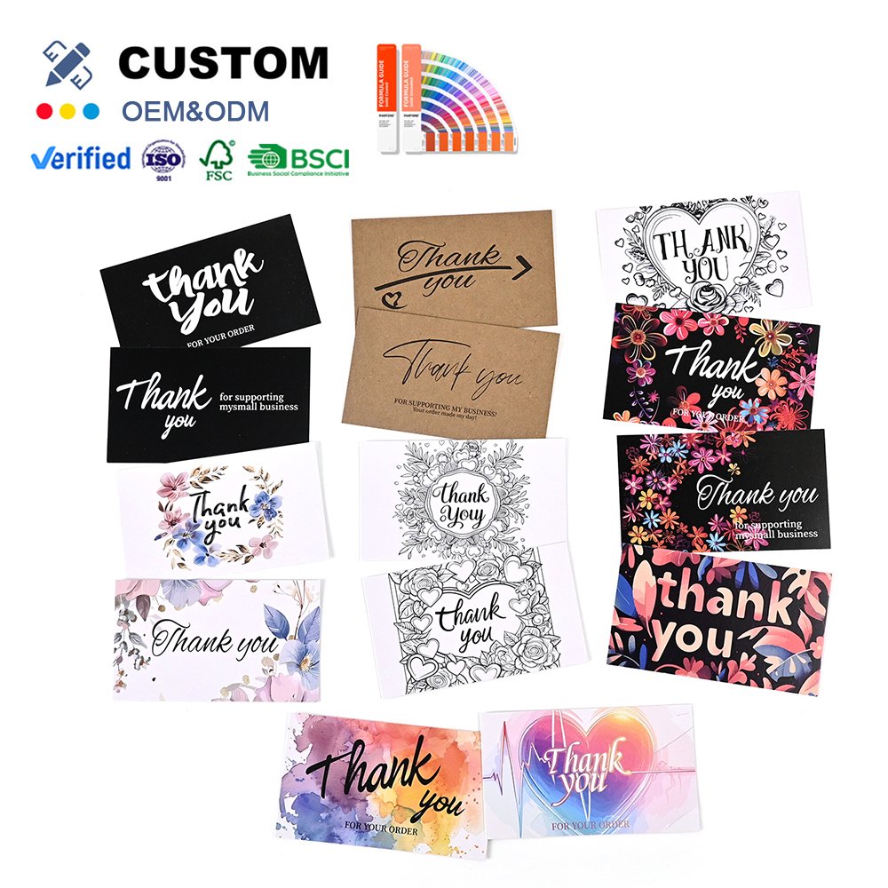 Low MOQ Custom Logo Printed Full Color Design Thanks Post Cards Postcards Promotion Business Thank You Cards