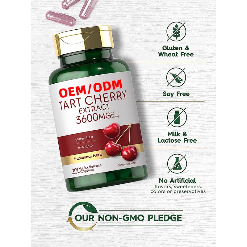 Tart Cherry Extract Capsules 200 Count Non-GMO And Gluten Free Formula Traditional Herb Supplement