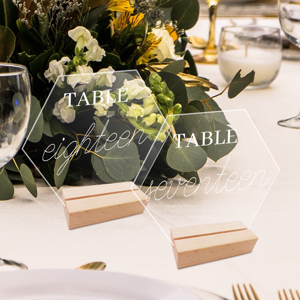 Factory 4 style hexagon rectangle arch round Wedding restaurant decor Acrylic Place Cards Number Table wooden Holder
