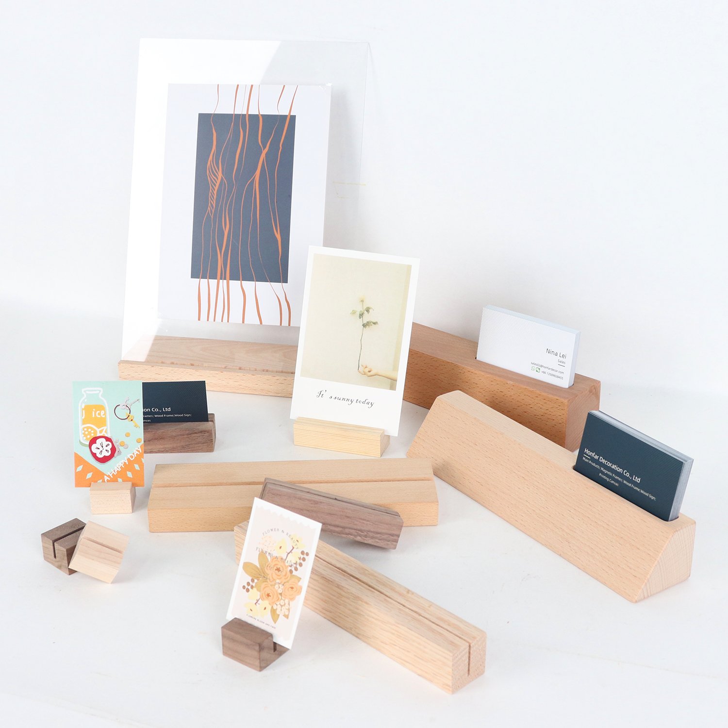High quality custom natural pine beech wood photo card stand wooden business card stand holder
