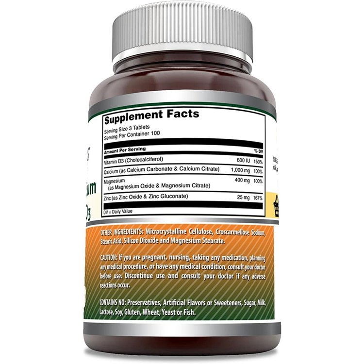 300 Tablets Per Bottle Supplement Calcium Magnesium Zinc D3 supplement