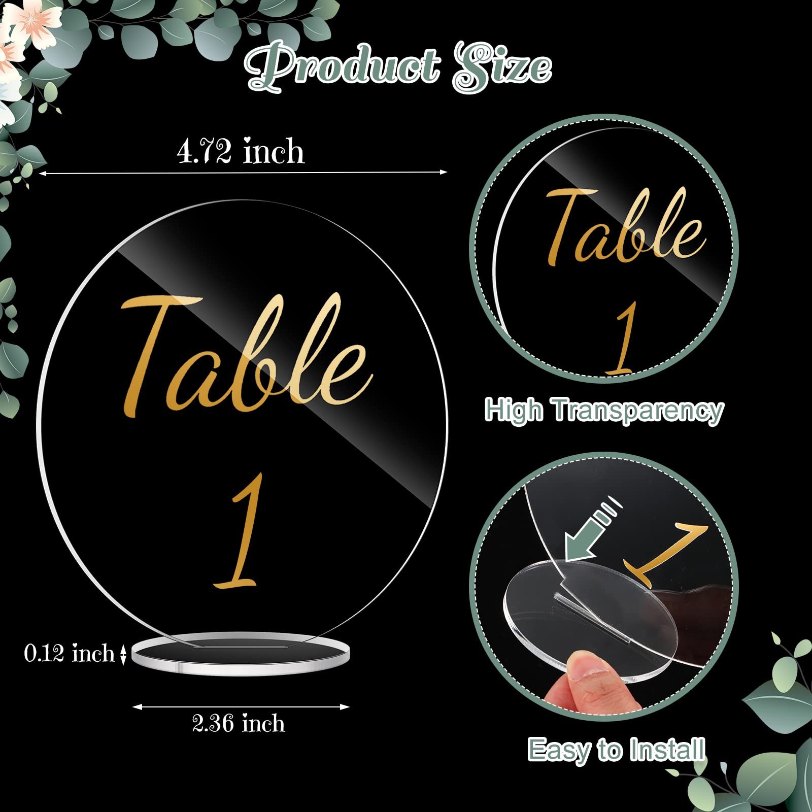 30 Pcs/Bag Acrylic Sign Gold Printed Clear Acrylic Sign Table Number Wedding Display Stand Wedding Table Numbers