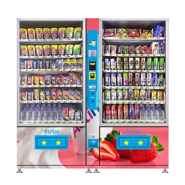 Automatic Self-service Drinks & Foods Vending Machine with Double Cabinets