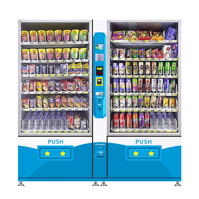 Automatic Self-service Drinks & Foods Vending Machine with Double Cabinets