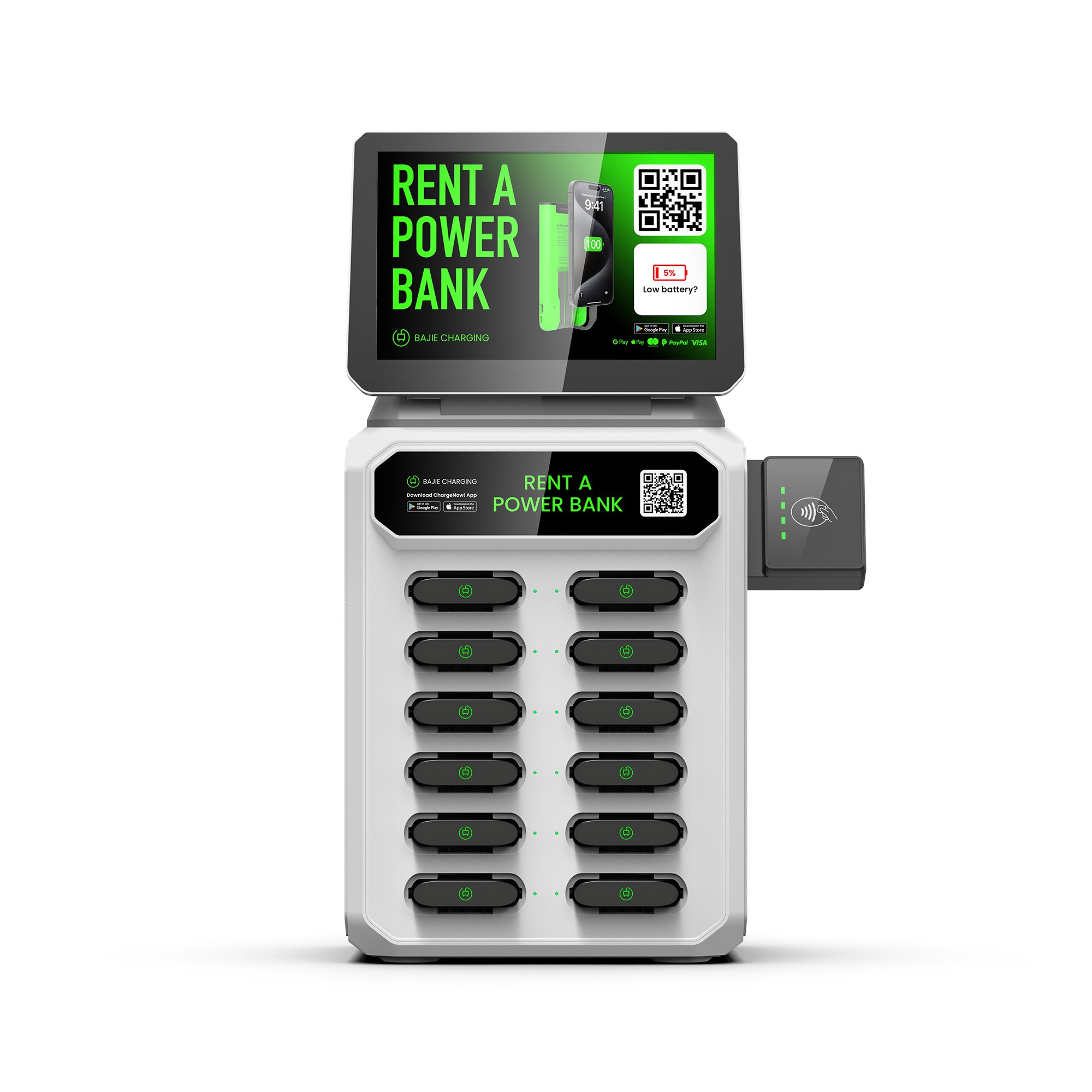 NBA Court self-vending machine 12 slots power bank rental share power bank station with screen and pos for commercial outdoor